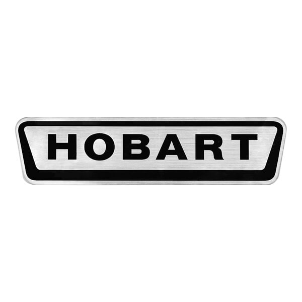 A black and white Hobart decal with letters.