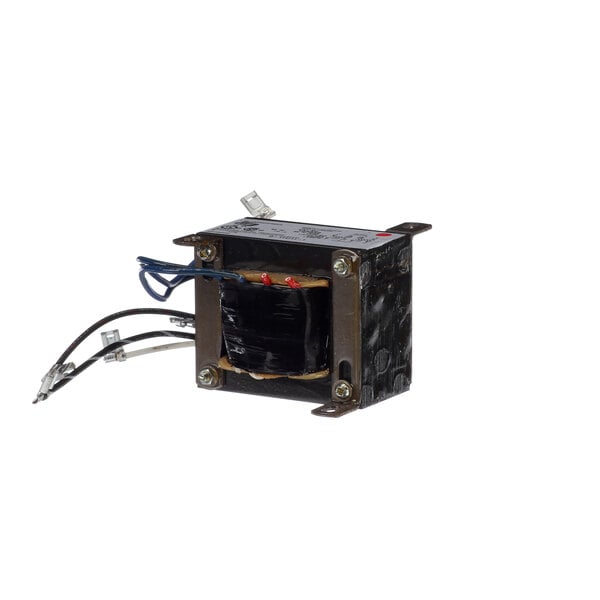 A close-up of a black Hobart transformer with wires.