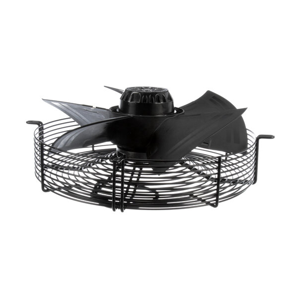 A black Irinox condensor fan motor with a metal blade.