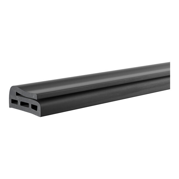 A black, elongated rubber-like strip with a rounded top and hollow channels visible on one end, resembling a door gasket or seal.