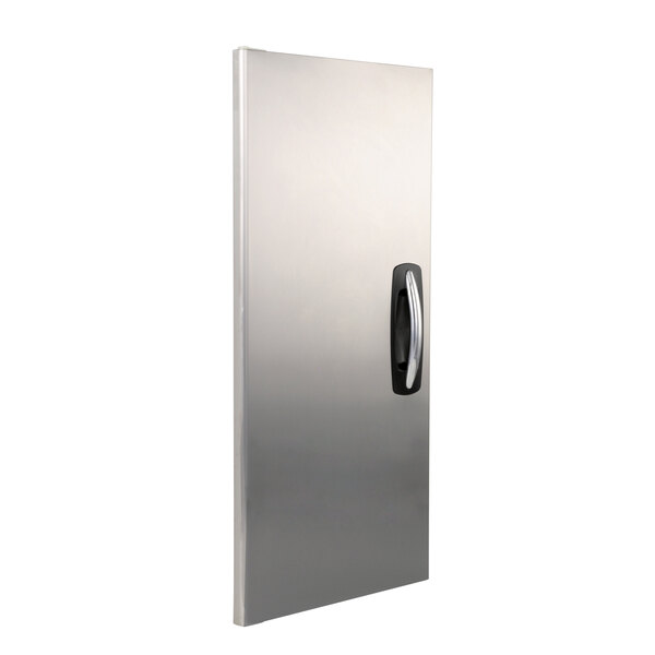 A stainless steel Norlake refrigerator door assembly with a black handle.