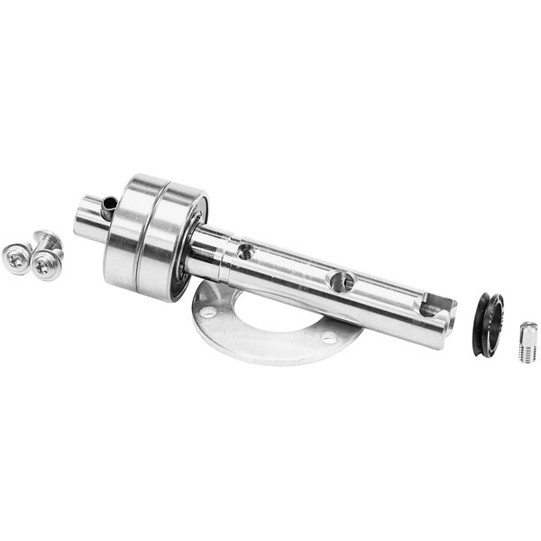 A metal cylinder with a stainless steel ball and nut inside.