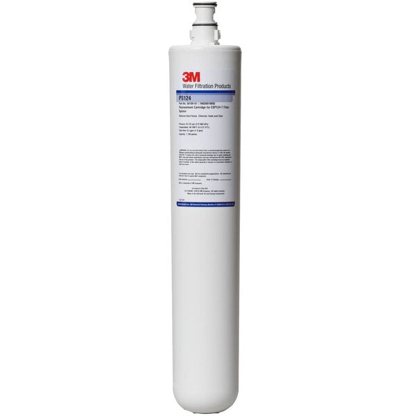 A white 3M water filtration cartridge with a black cap.