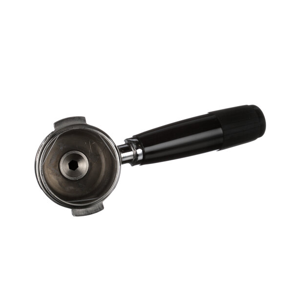 A black and silver coffee grinder handle.