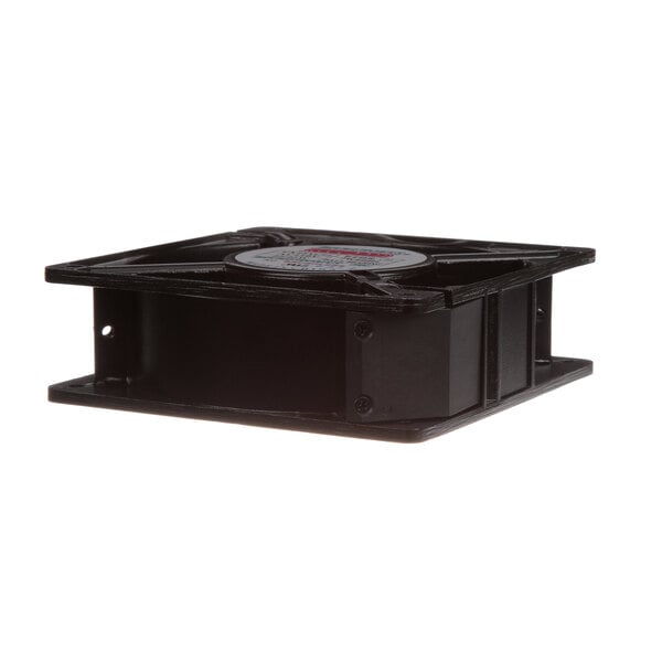 A black square Glastender Evap fan motor with a white label.