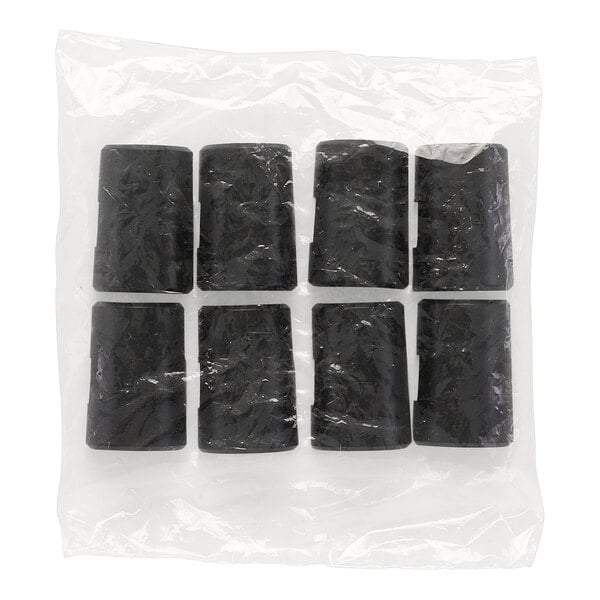 A package of eight black split sleeves for shelving units.