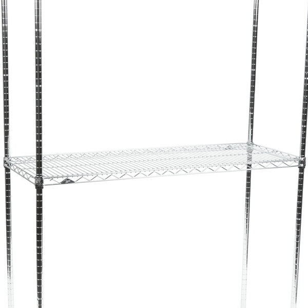A Metro stainless steel wire shelf with two shelves.