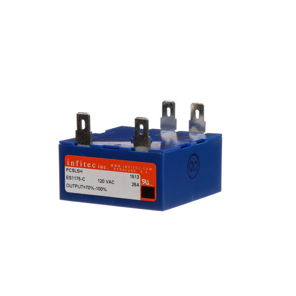 A blue square Gold Medal phase control with metal connectors.