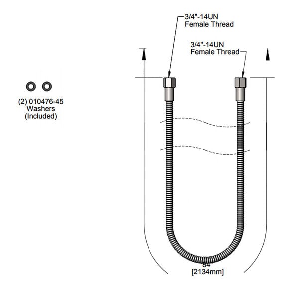 A diagram of a T&S Brass stainless steel flex hose.