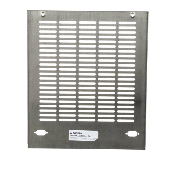 A white metal Donper America rear panel with holes.