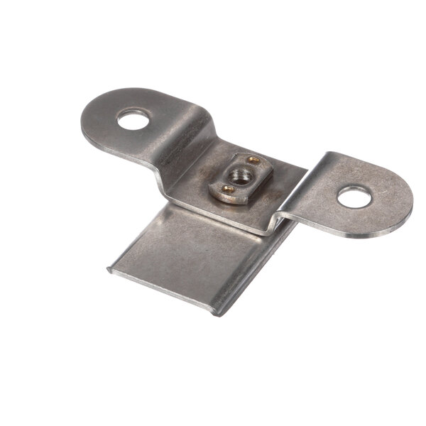 A metal Oliver bracket with holes and a screw.