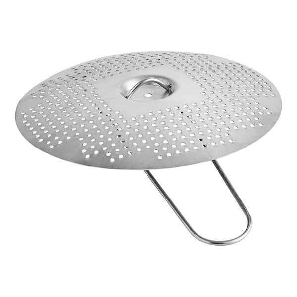 A metal Cleveland DS-3 Td3 strainer lid with holes.