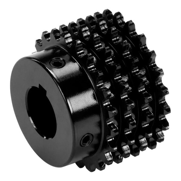 A black metal Biro motor pinion gear with a hole.