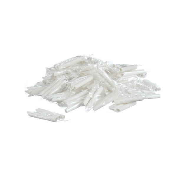 A pile of white plastic SureShot Solutions straws.