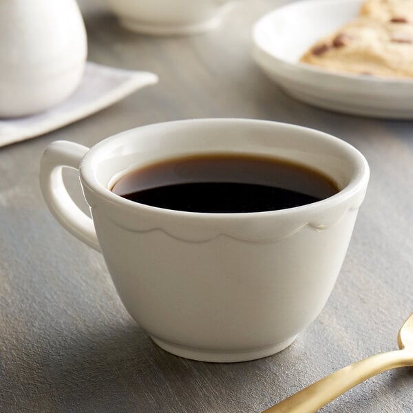 Choice 7 Oz Ivory American White Scalloped Edge Stoneware Coffee Cup Mug 36 Case