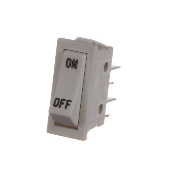 A white Hussmann rocker switch with black "off" text.