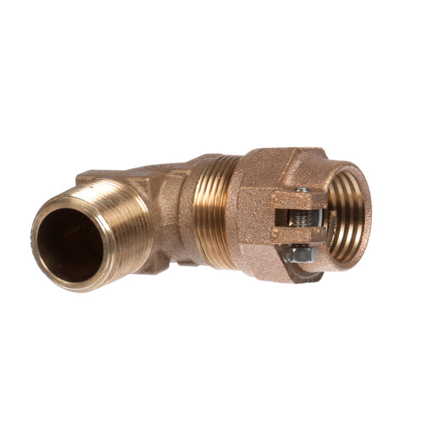 An American Dish Service brass threaded elbow pipe fitting.