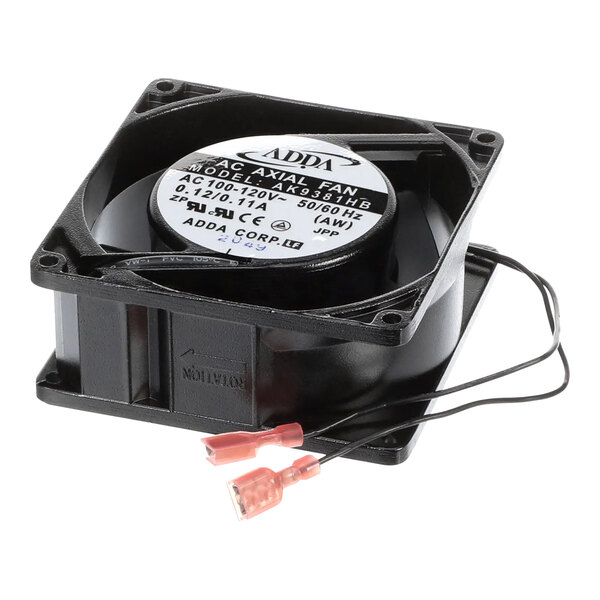 A black square SureShot Solutions fan motor with wires.