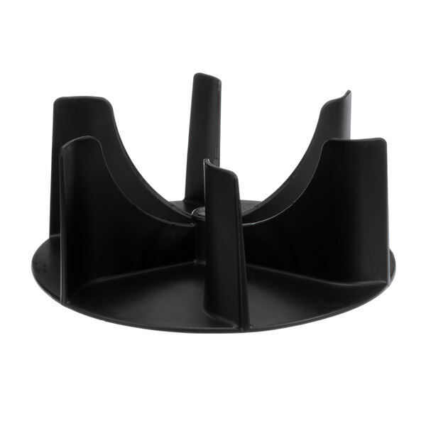 A black plastic American Dryer fan bowl with four holes.