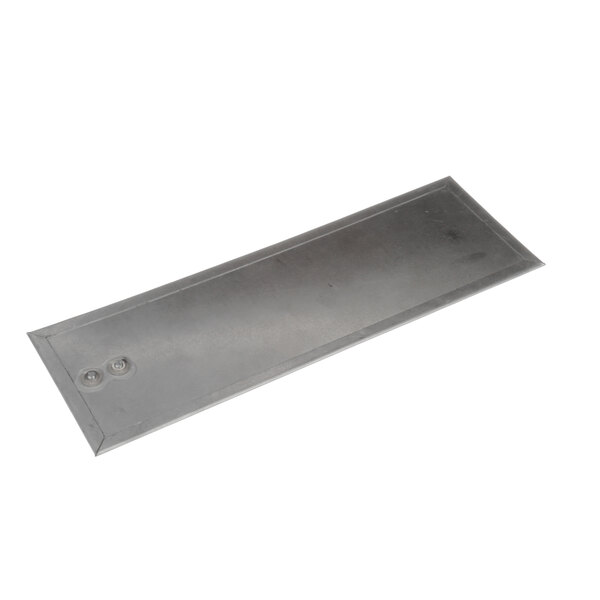 A rectangular metal plate with a hole in it.