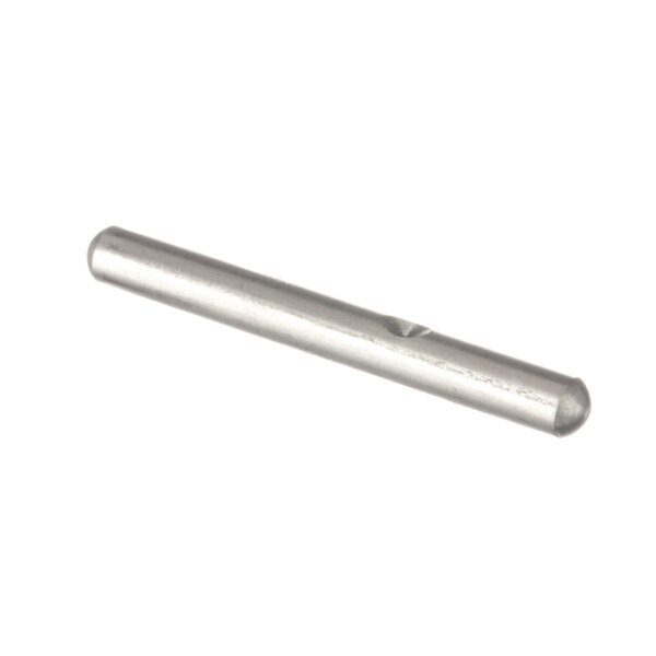 A silver metal rod with a metal object on a white background.
