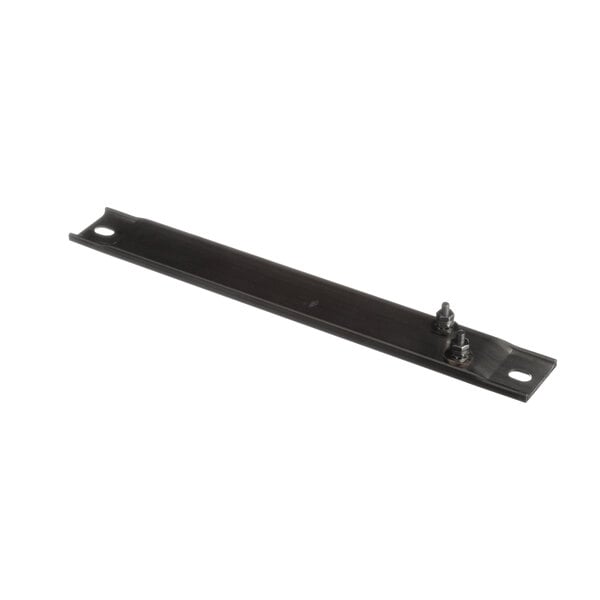 A black rectangular metal plate with screws.