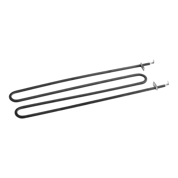 A pair of black metal heating elements for a Hatco commercial toaster.