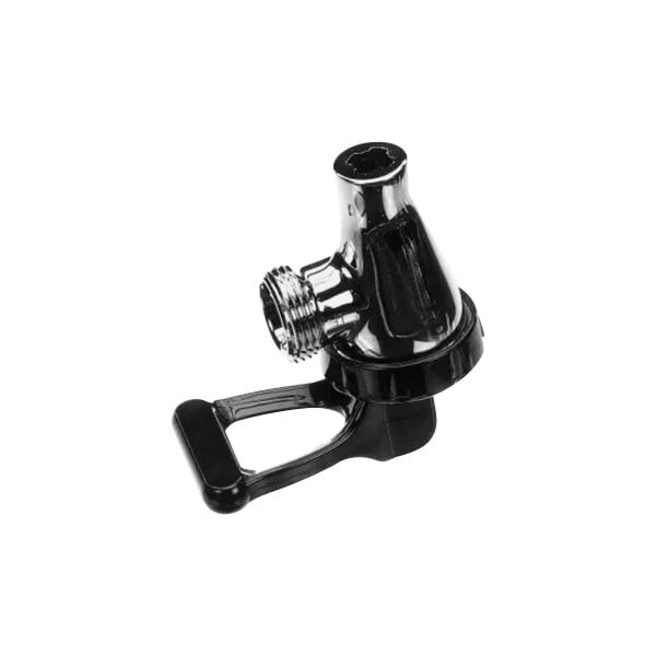 A black and silver Tomlinson faucet with a black handle.