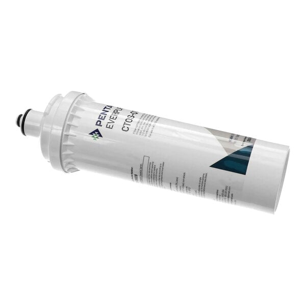 A white OptiPure water filter cartridge with black and blue text.