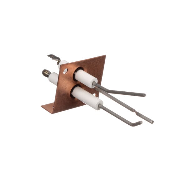 A copper and silver metal flame ignitor for an American Dryer hand dryer.