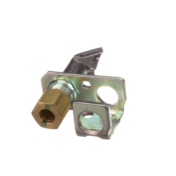 A close-up of a metal pilot body with a nut on it.