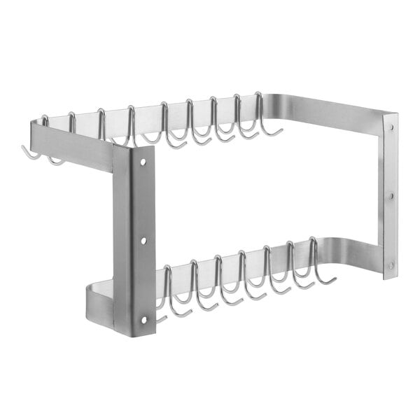 Regency 24" Stainless Steel Wall Mounted Double Line Pot Rack with 18 Galvanized Double Prong Hooks