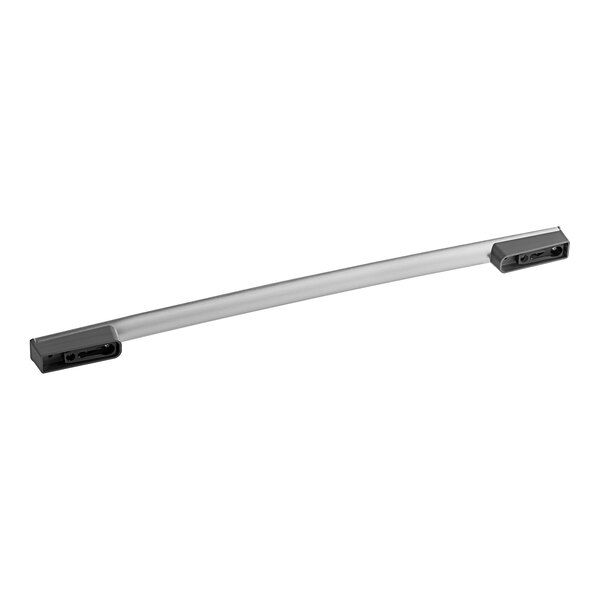 A white Victory door handle with black plastic brackets and a silver metal strip.