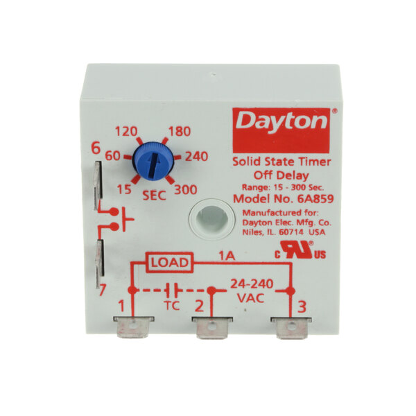 A white Bettcher timer with a blue knob and red text.