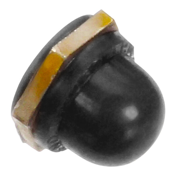 A close up of a black and gold Biro T3105 cap nut.