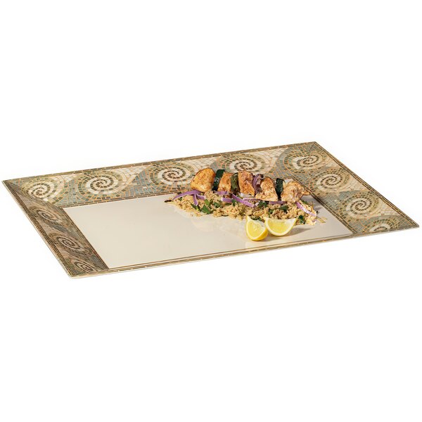 A GET Mosaic melamine tray with food on it on a table.