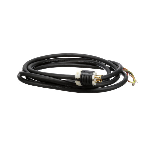 A black Thermodyne Nema L14-30p male plug with gold connectors.