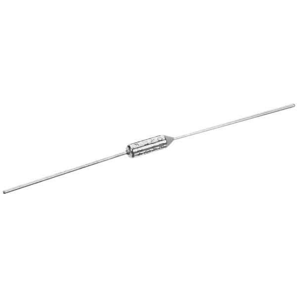A close-up of a Besco thermal fuse with a long wire.