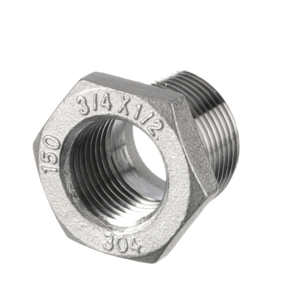 A stainless steel Darling Ingredients bushing with threads.