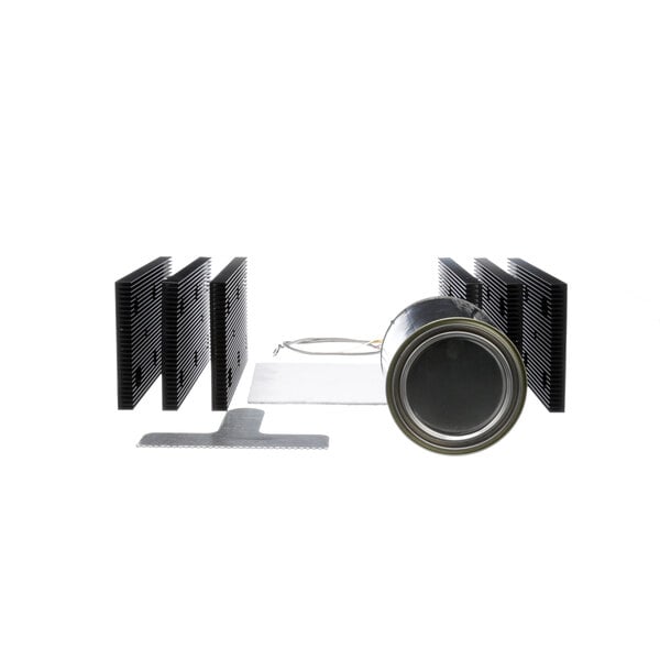 A black can with a wire and a metal object.