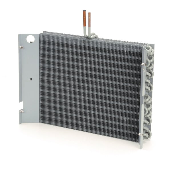 An Irinox evaporator coil with a copper coil and metal pipes.