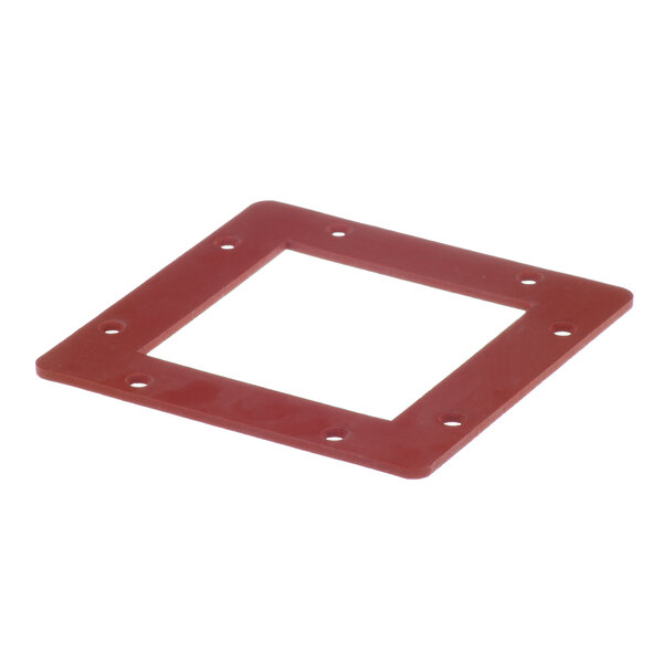 A red square gasket with holes.