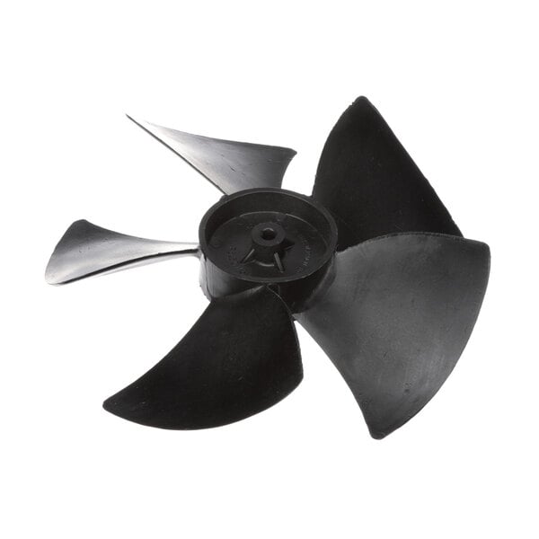 A black plastic fan blade with a white background.