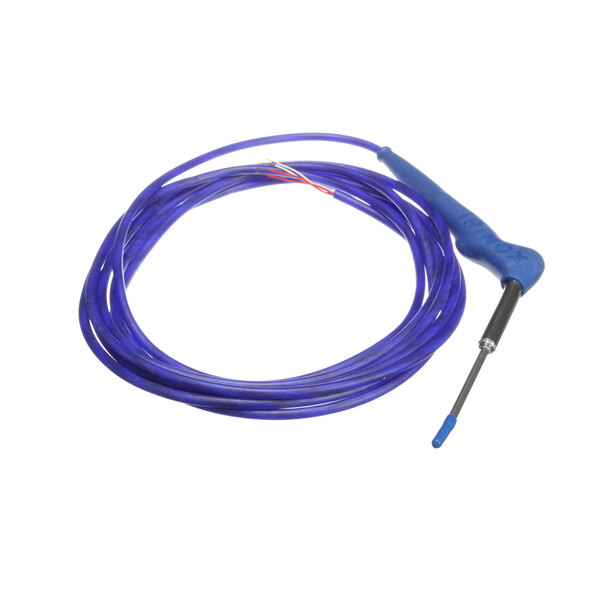 A blue cable with a blue wire and a blue handle connected to a blue wire with a handle.