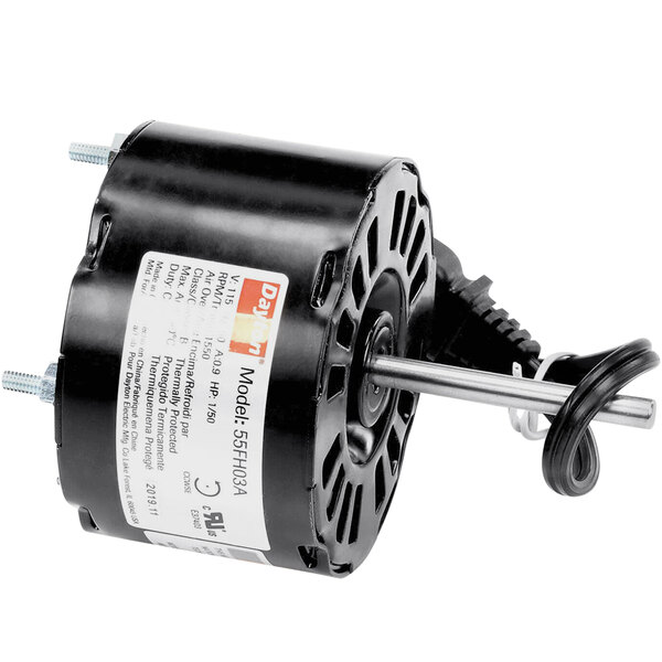 A black electric motor with a white label.