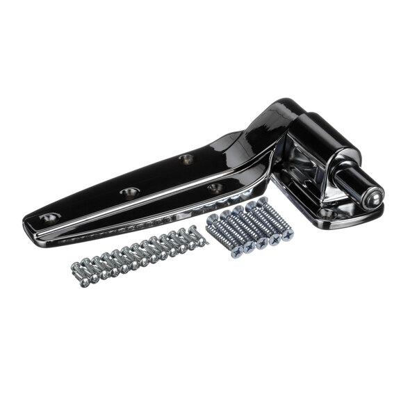 A black metal ThermalRite Flushmount Hinge with screws and nuts.
