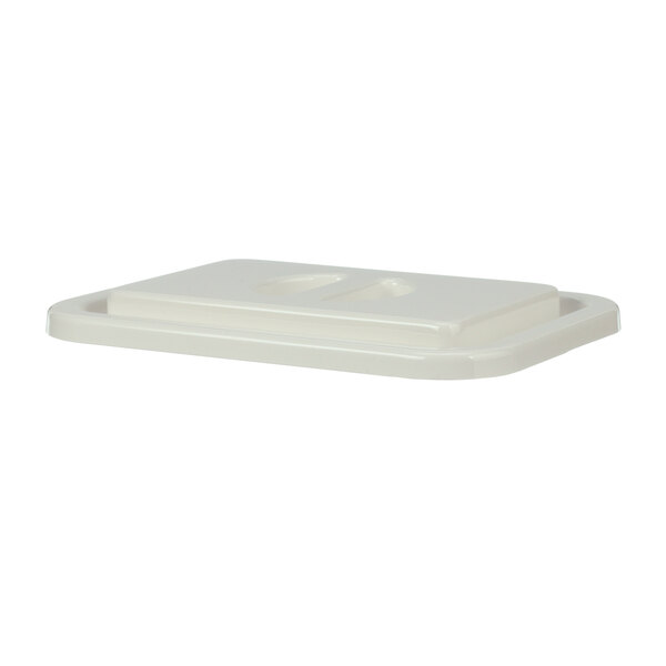 A white rectangular Stoelting by Vollrath hopper pan with a lid.