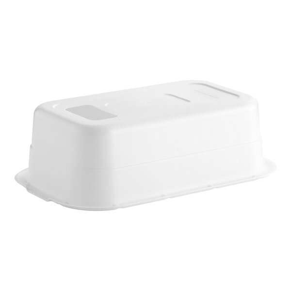 A white rectangular plastic lug with a hole in the lid.