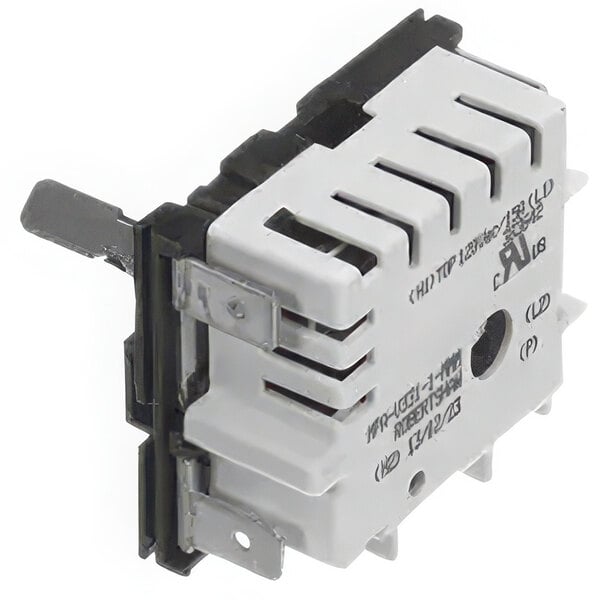 A white Eagle Group infinite control switch with a white cover and black electrical device.