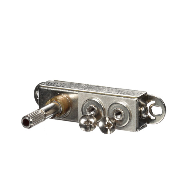 A Gold Medal thermostat with two screws and a metal switch.